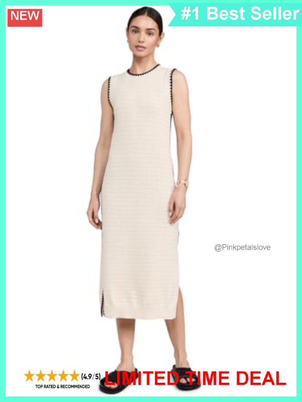 Pointelle Knit Tank Dress Scalloped Trim Side Slits